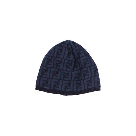 Fendi cuffia cappello uomo di lana blu 